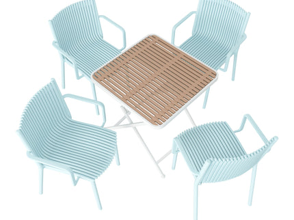 4 Modern Stackable Plastic Armchair Matched With Folding Square Table