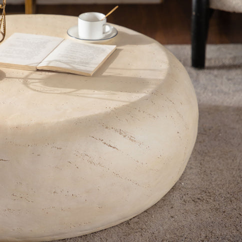 Round Coffee Table With Smooth Texture For Living Room - Light Beige
