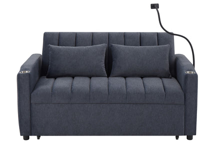 Convertible Sofa Bed Loveseat Sofa With Three USB Ports, Two Side Pockets, Two Cup Holders And 360° swivel Phone Holder For Living Room