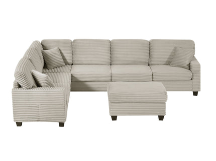 Upholstered U-Shaped Sectional Sofa With Movable Ottoman And Side Storage Pockets