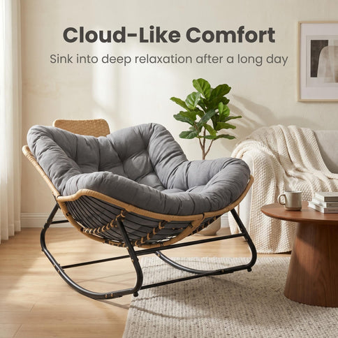 Oversized Papasan Rocking Chair Outdoor With Thick Cushion