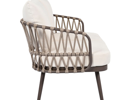 4 Piece Outdoor Patio Furniture Set, Metal Chairs With Woven Rope U Shaped Backrest