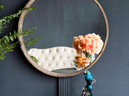 Round Wood Mirror, Wall Mounted Mirror Home Decor For Bathroom Living Room