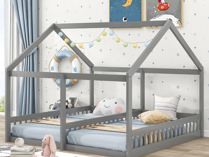 House Platform Beds, 2 Shared Beds, Metal Frame With Guardrails