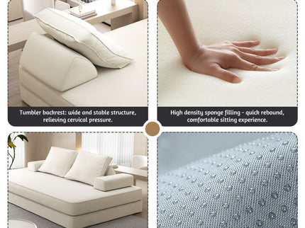 Multifunctional Convertible Sofa Bed With 2 Tumbler Backrests And 2 Pillows, Deep Seat Couch