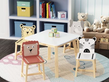 Kids Table And Chair Set With Cartoon Animals Design - White