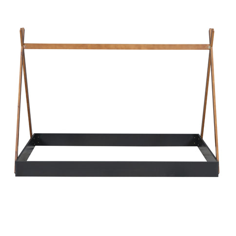 Full Size Tent Floor Bed With Triangle Structure, Low Profile Design - Black / Brown
