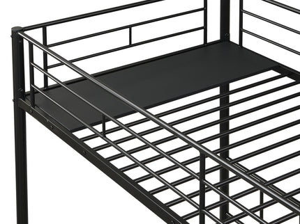 Twin Over Twin Over Twin Triple Bunk Bed With Safety Rails And Storage Shelf - Black