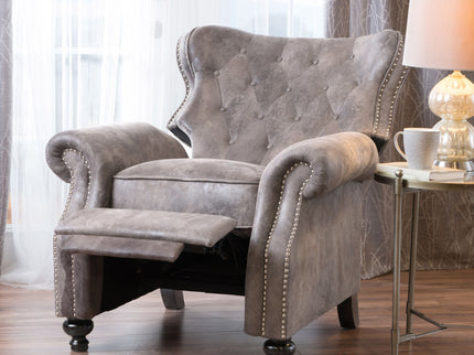 Accented Push Back Recliner Chair With Rolled Arms, Enjoy Cocooning Comfort