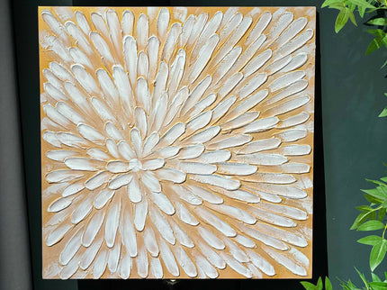 Textured Floral Canvas Wall Art, Hand Painted Thick Impasto Flower Painting (Set of 2) - Antique White
