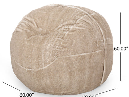 Vida - Modern 5 Foot Rounded Bean Bag - Snow White / Beige
