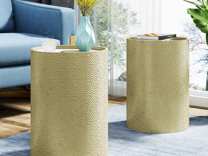 Modern Round Accent Table With Hammered Surface
