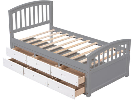 Platform Storage Bed Solid Wood Bed With 6 Drawers