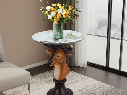 Deer Head Accent Table, Animal Statue For Living Room - Brown