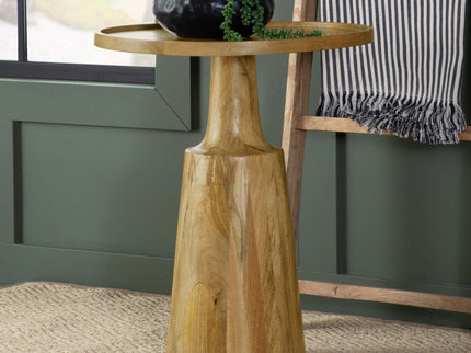 Pedestal Accent Table With Eco Friendly Base And Round Lipped Top - Brown