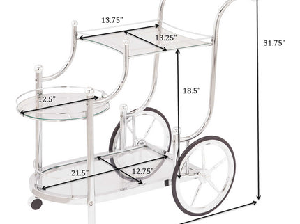 Reia - 3 Tier Cart With Casters & Tempered Glass Design - Chrome