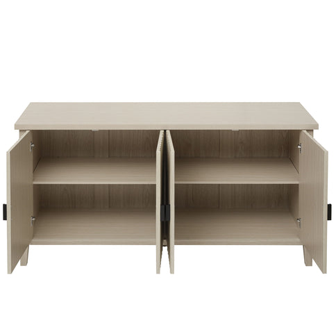 4 Door Sideboard, Carved Sideboard Buffet Cabinet With Storage, Modern Coffee Bar Cabinet With Adjustable Shelf For Living Room, Dining Room, Kitchen - Natural