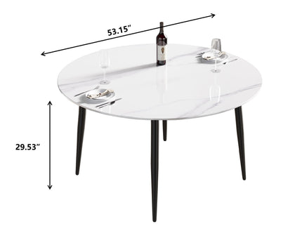 Modern Man-Made Stone Round Metal Dining Table-Position For 6 People