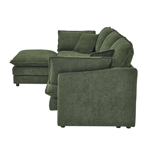 L-Shaped Sectional Sofa With Ottoman, Convertible 4 Seater Couch
