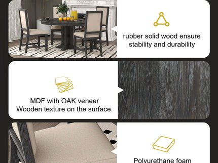 Dining Set & Extendable Round Table And 4 Upholstered Chairs