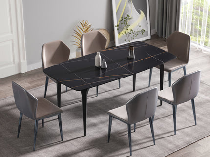 70.87" Modern Artificial Stone Curved Metal Leg Dining Table, Can Accommodate 6-8 People