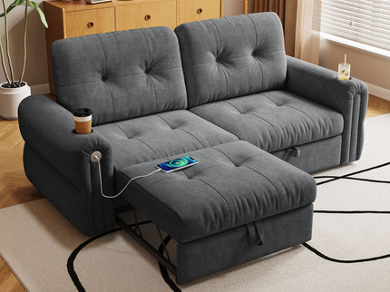 2 In 1 Convertible Sofa Bed For Living Room - Dark Gray - Fabric