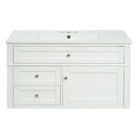 Modern Wall Mounted Floating Cabinet With Double Drawer And Sink
