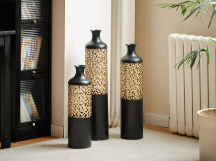 Floor Metal Vases Decorated Metal Vases (Set of 3) Gorgeous Home Decoration Large Glazed Metal Vases - Black / Gold