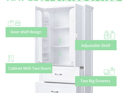 Tall Bathroom Storage Cabinet With 2 Doors And Drawers, Adjustable Shelf