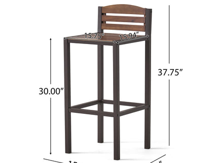 Outdoor Barstool With Slat Panel Design (Set of 2) - Dark Brown