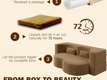Modern Floor Sofa With 2 Pillows, Convertible Twin Size Folding Mattress For Living Room