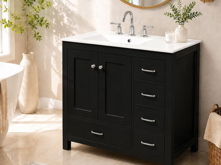 Bathroom Vanity With Sink Combo, 2 Soft Close Doors And 5 Drawers