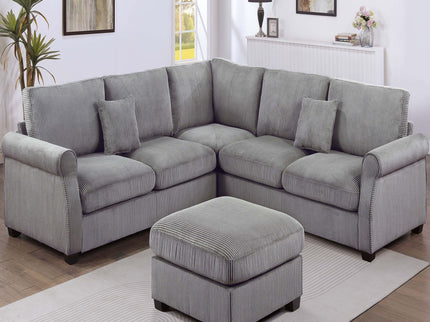 Modern Sectional Set With Corner Wedge, Loveseat, Ottoman & 2 Pillows