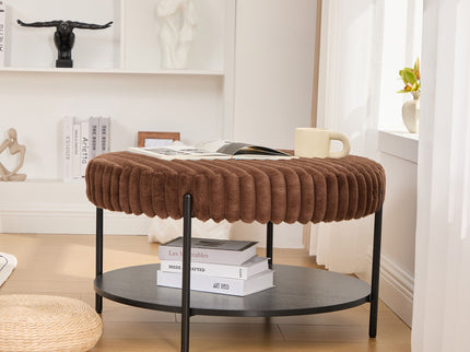 Modern Upholstered Round Ottoman Coffee Table With Storage Shelf