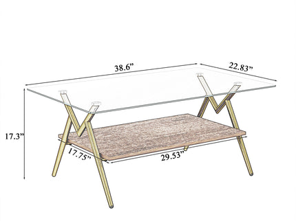 Rectangle Coffee Table With Tempered Glass Top And Shelf