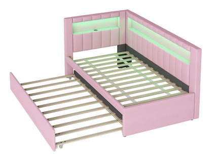 Upholstered Platform Bed With USB Ports And LED Belt