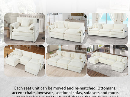 Modern Comfy Deep Seat Modular Sectional Sofa Cloud Couch With Ottoman