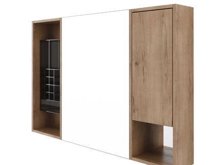 Wall Mounted Bathroom Mirror Cabinet & Adjustable Shelves Storage Cabinet - Imitative Oak
