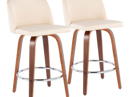 Toriano - Mid-Century Modern Fixed Height Counter Stool With Round Footrest (Set of 2)