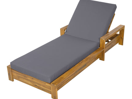 Chaise Lounge With Armrests, 2 Fold Cushion Set, 3 Position Adjustable Backrest, For Patio Pool - Dark Gray / Teak