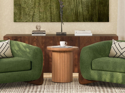 Kenzie - Fluted Pillar Round Accent Side Table - Light Natural Brown