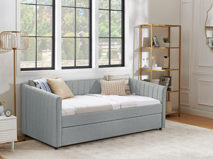 Upholstered Daybed With Trundle With Vertical Stripes
