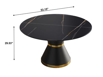 Round Modern Artificial Stone Carbon Steel Base Dining Table, Can Accommodate 6 People - Black