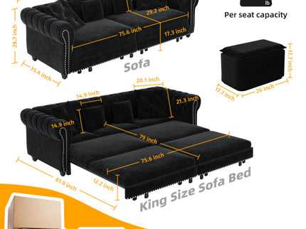 3 In 1 Convertible Sleeper Sofa Bed With Movable Ottoman