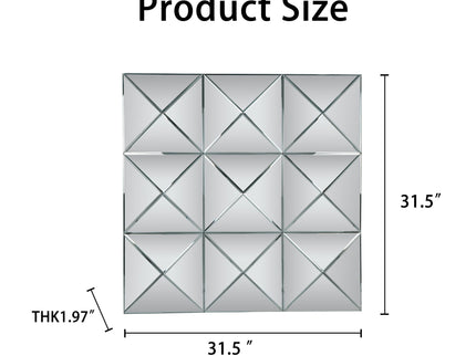 3D Beveled Wall Mirror With Frame, Large Square Design For Living Room - Silver