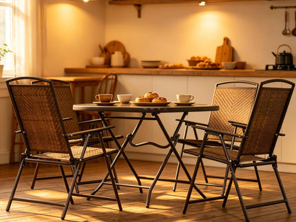 Outdoor Furniture Set, Foldable Patio Dining Set With Table And Chairs - Dark Brown