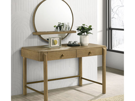 Benson - Round Vanity Wall Mirror With Shelf - Sand