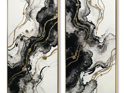 Large Framed And Abstract Wall Art, Minimalist Canvas Prints (Set of 2) - White / Black