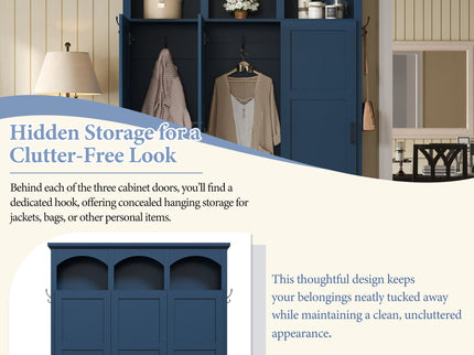 Classic Arched Design Hall Tree With 3 Hidden Storage