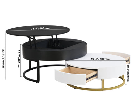 Modern Round Lift-Top Nesting Coffee Tables With 2 Drawers